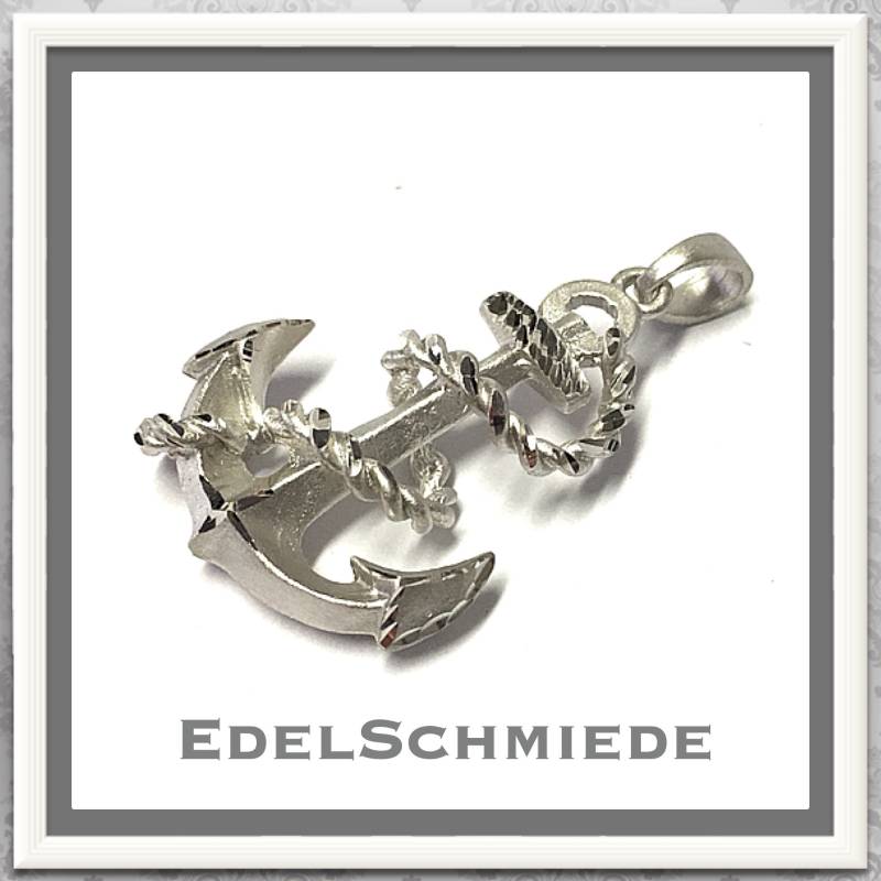 Anhänger 925 Silber Rhodiniert Anker Matt + Diam von EdelSchmiede925