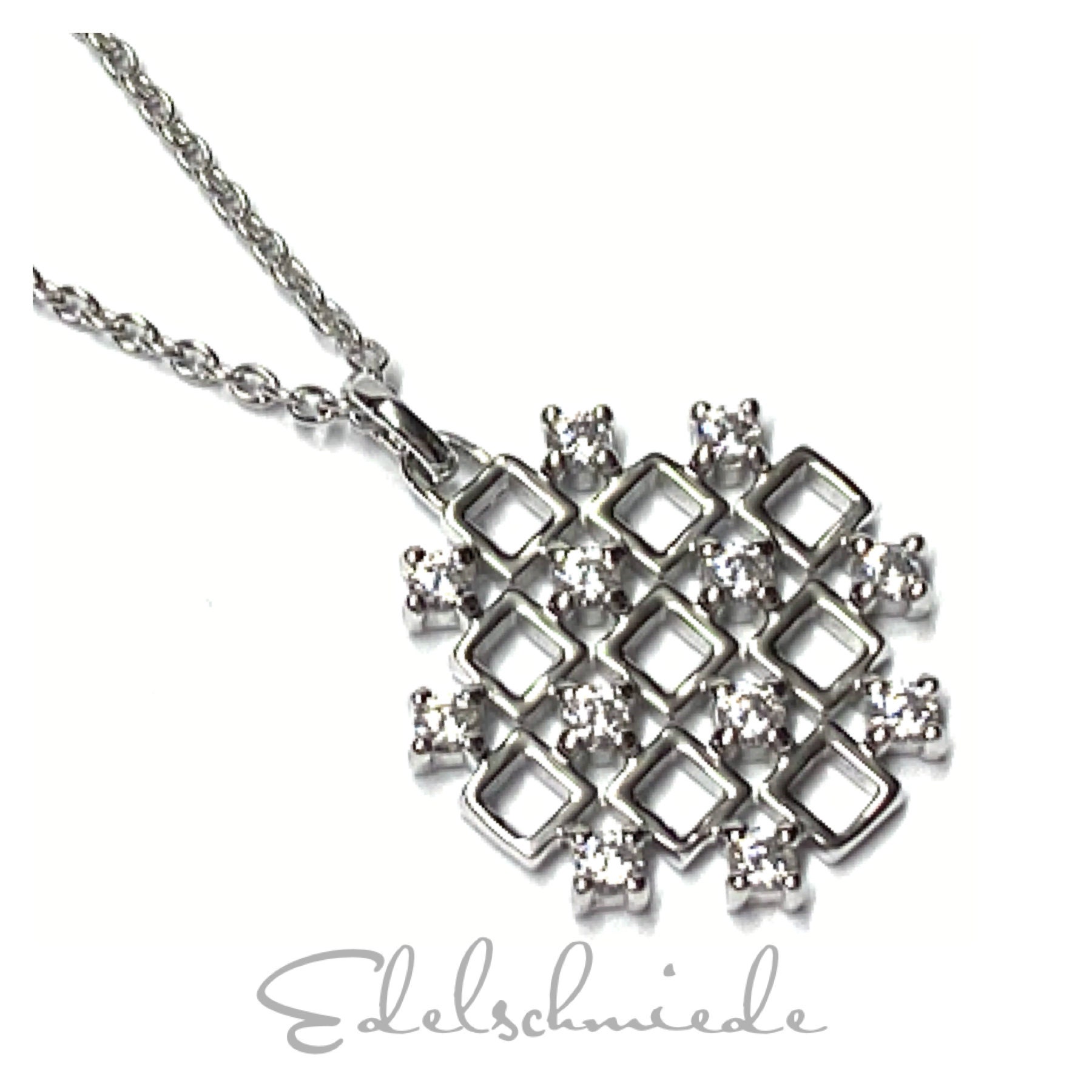 Anhänger 925 Silber Rhodiniert Zirkonia Einfarbig Edel Inklusive Kette Collier 42/45cm von EdelSchmiede925