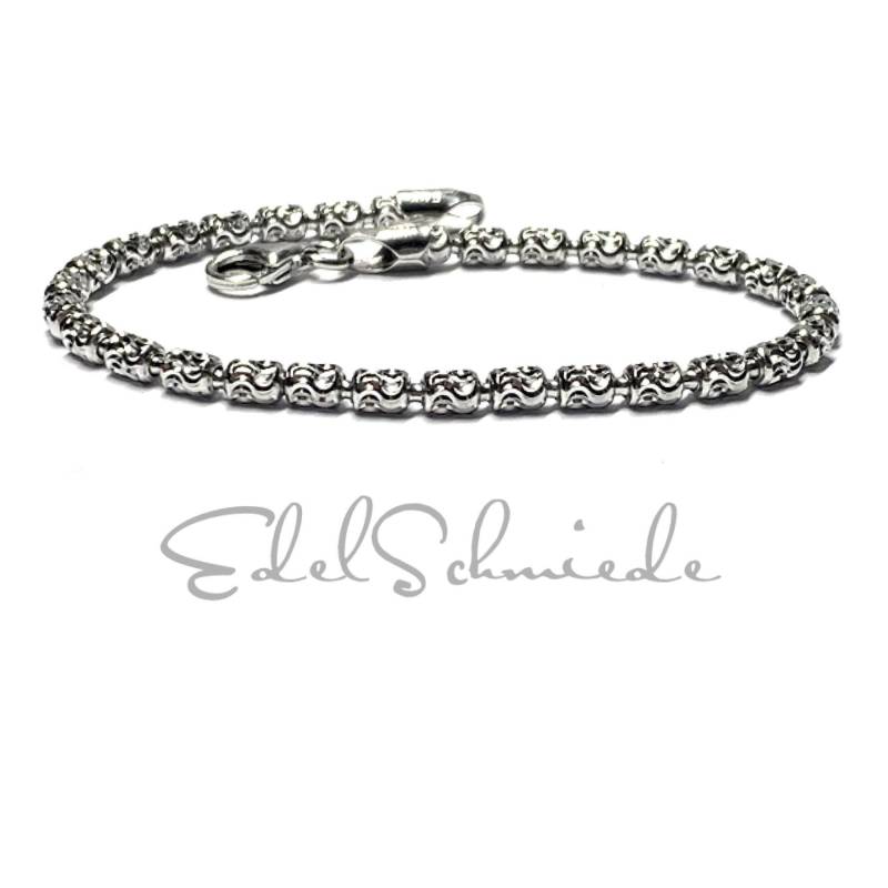 Armband 925/ - Silber Rhodiniert Diamantiert Kugelkette Zylinder Beweglich 17cm von EdelSchmiede925