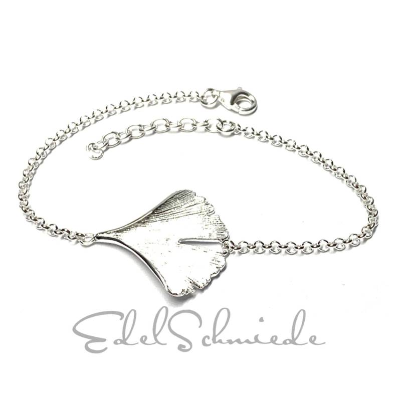 Armband 925 Silber Gingko Motiv Glanz 17 - 19cm Schlicht Dezent von EdelSchmiede925