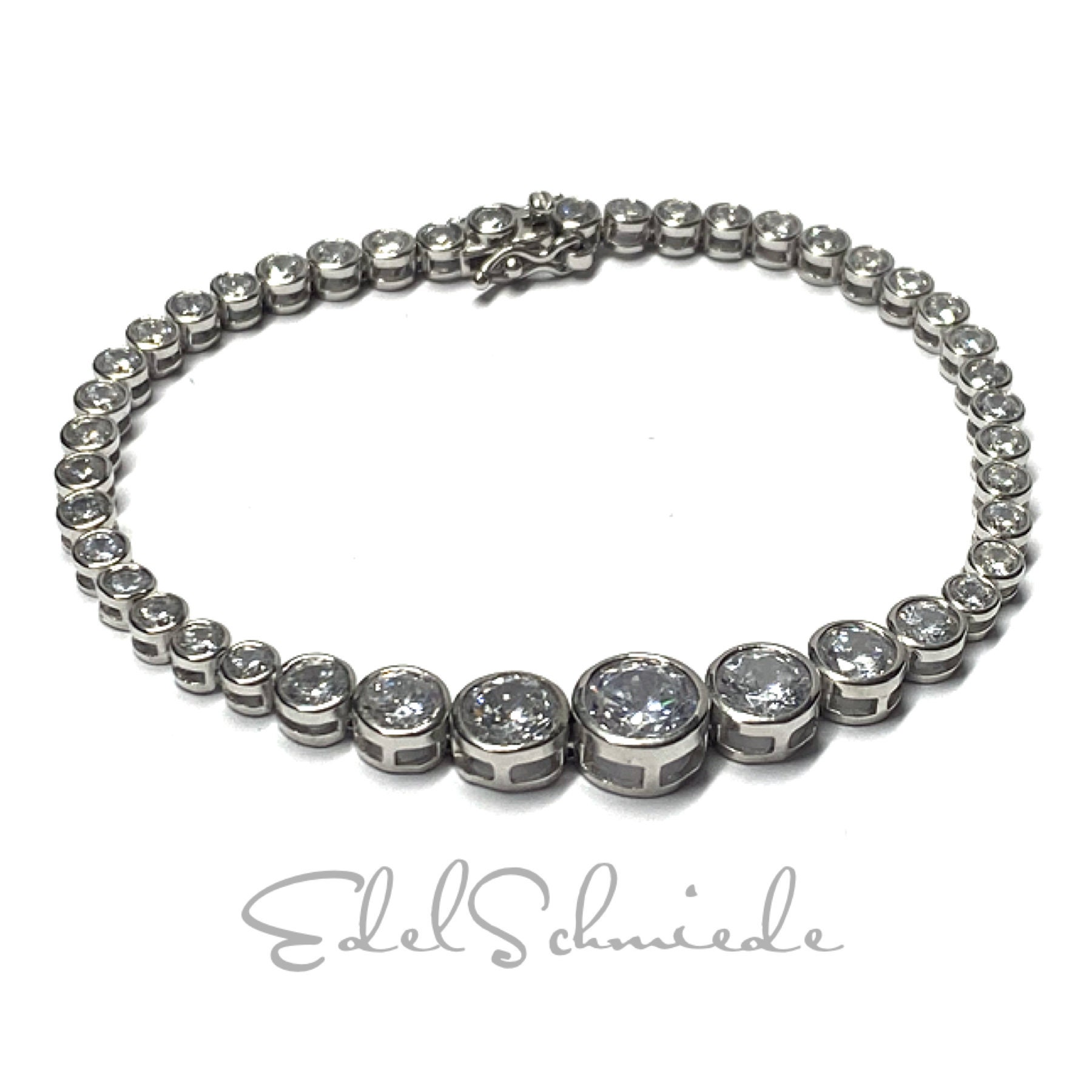 Armband Zirkonia 925 Silber Rhodiniert Poliert Größenverlauf19 cm Klassiker von EdelSchmiede925