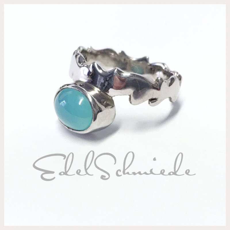 Bandring 925/ - Sterling Silber Rhod Mit Chalcedon Cab. #56 von EdelSchmiede925
