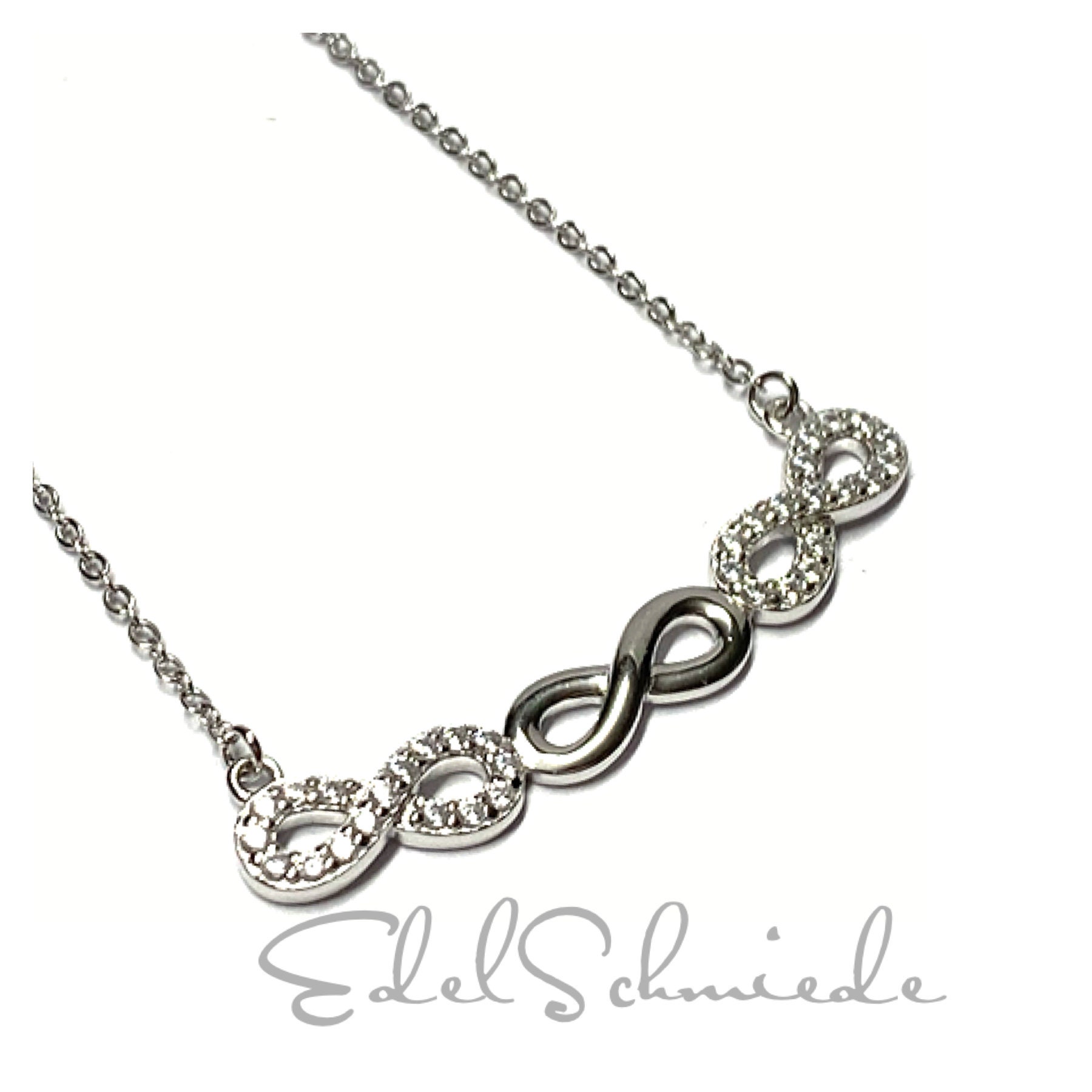 Collier 925 Silber Rhodiniert Unendlichkeit Zirkonia Familie 44-49cm von EdelSchmiede925
