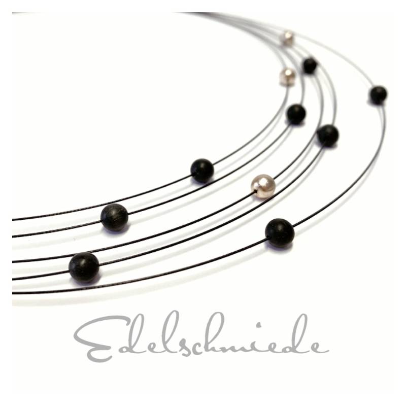 Collier Stahlseil 5 Reihig Mit Carbon Kugeln Und Rosé Elementen Schwarz 45 cm von EdelSchmiede925