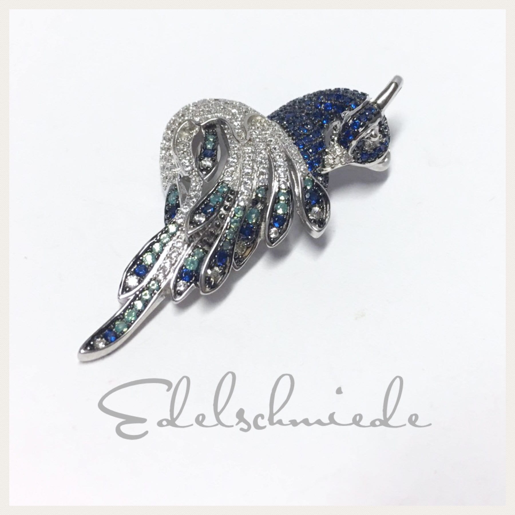 Edler Anhänger in 925/- Sterling Silber Rhod Mit Zirkonias - Pfau von EdelSchmiede925