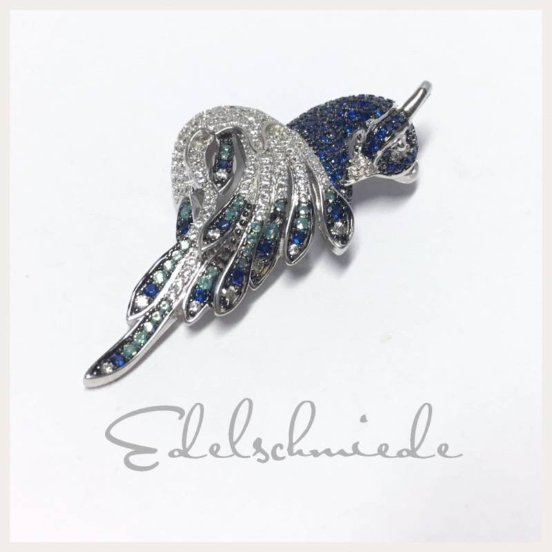 Edler Anhänger in 925/- Sterling Silber Rhod Mit Zirkonias - Pfau von EdelSchmiede925