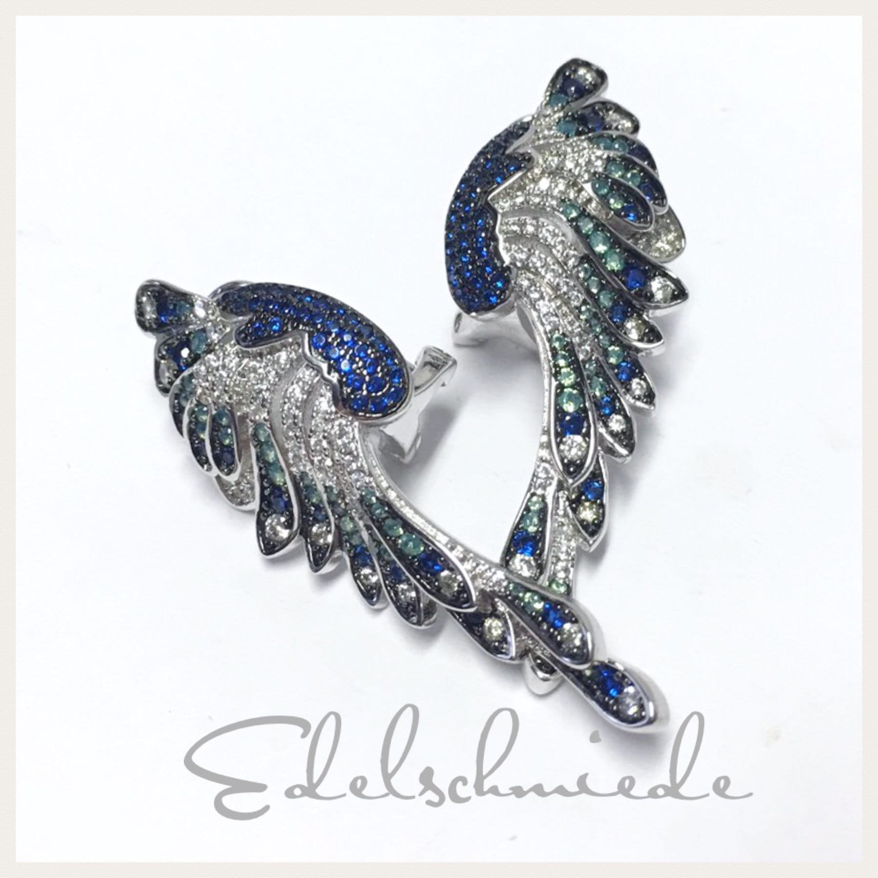 Edler Ohrschmuck in 925/- Sterling Silber Rhod Mit Zirkonias - Pfau von EdelSchmiede925