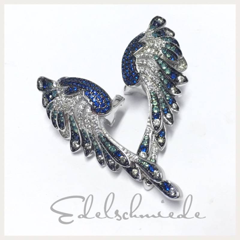 Edler Ohrschmuck in 925/- Sterling Silber Rhod Mit Zirkonias - Pfau von EdelSchmiede925