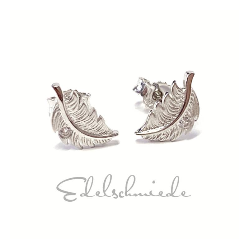 Feine Ohrstecker Feder in 925/ - Sterling Silber Rh Mit Zirkonia von EdelSchmiede925