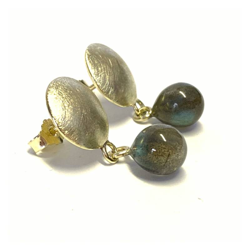 Feine Ohrstecker in 585/ - Gelbgold Mit Herrlich Schimmernden Labradorit Pampeln von EdelSchmiede925