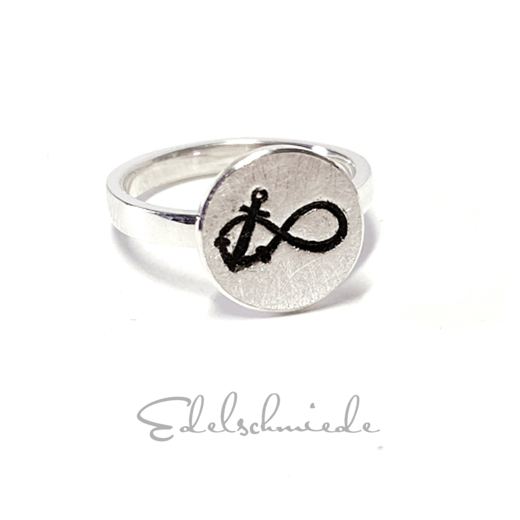 Feiner Ring 925 Silber Matt Mit Unendlichkeit & Anker Geschwärzt #48 von EdelSchmiede925