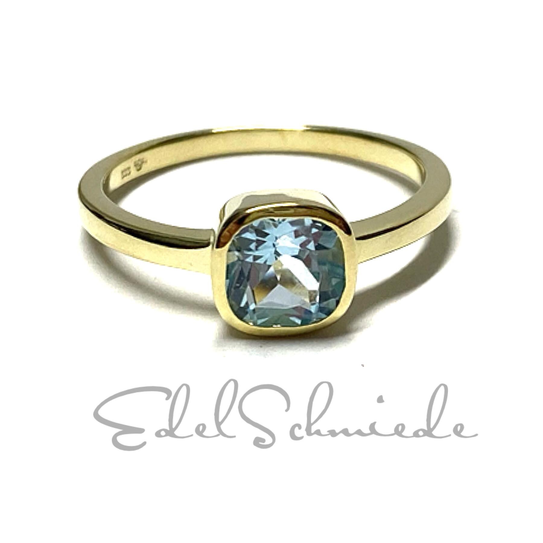 Goldring 333/ - Gold Blautopas Facettiert Antik Carré Schmuckring Solitärring #62 von EdelSchmiede925