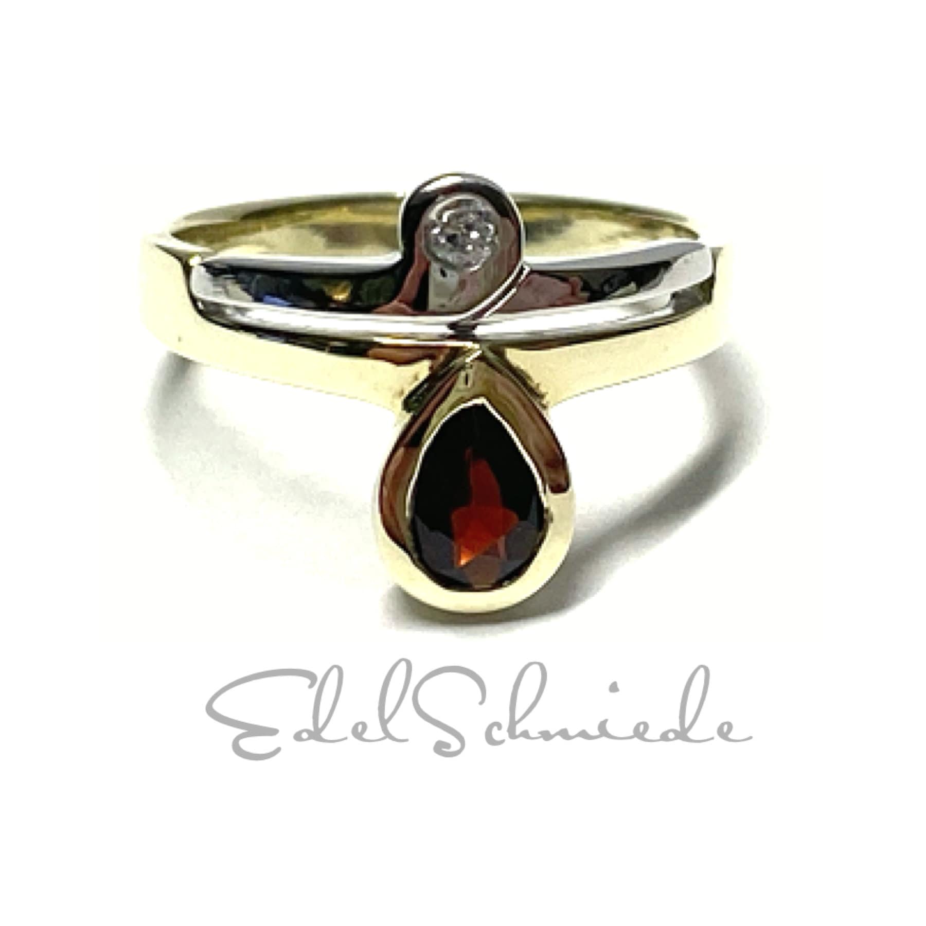 Goldring 585/ - Gold Bicolor Granat Rot Tropfen + Zirkonia Schmuckring Ring #54 Goldring 585/ - Gold Bicolor Granat Rot Tropfen + Zirkonia Schmuckring Ring #54 von EdelSchmiede925