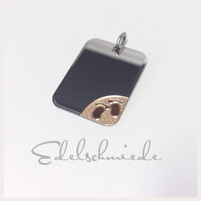 Gravurplatte 925/- Silber Rh. Bicolor Baby Füßchen - Gravierbar von EdelSchmiede925