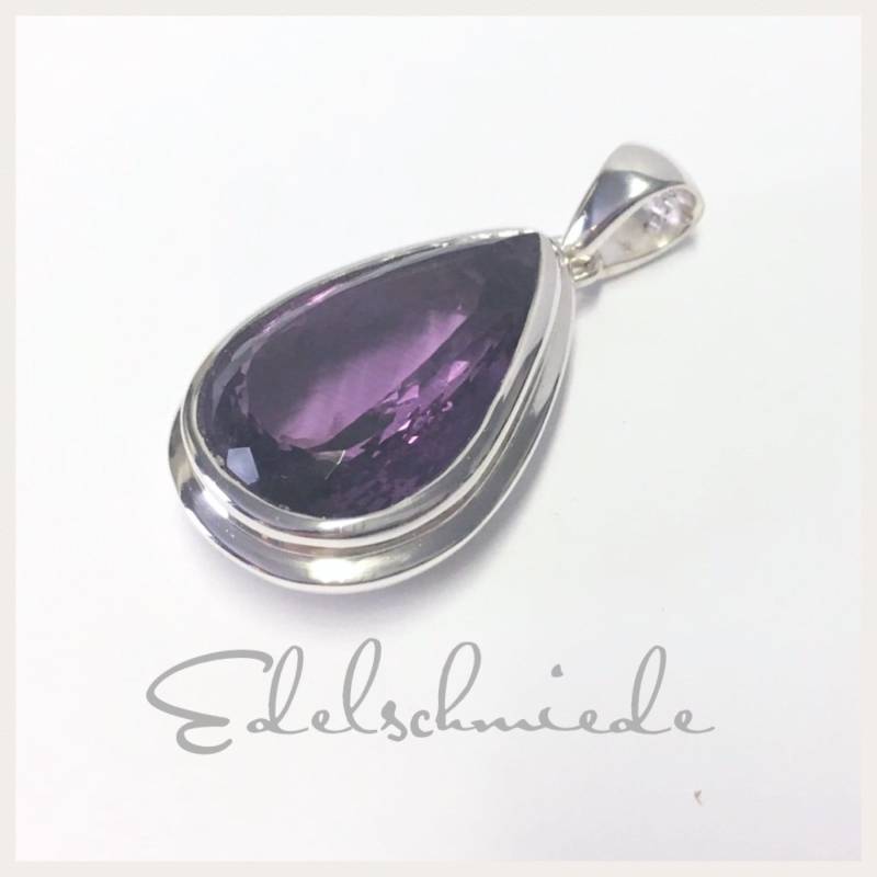 Großer Silberanhänger Mit Amethyst Tropfenförmig + Facettiert 925/ von EdelSchmiede925