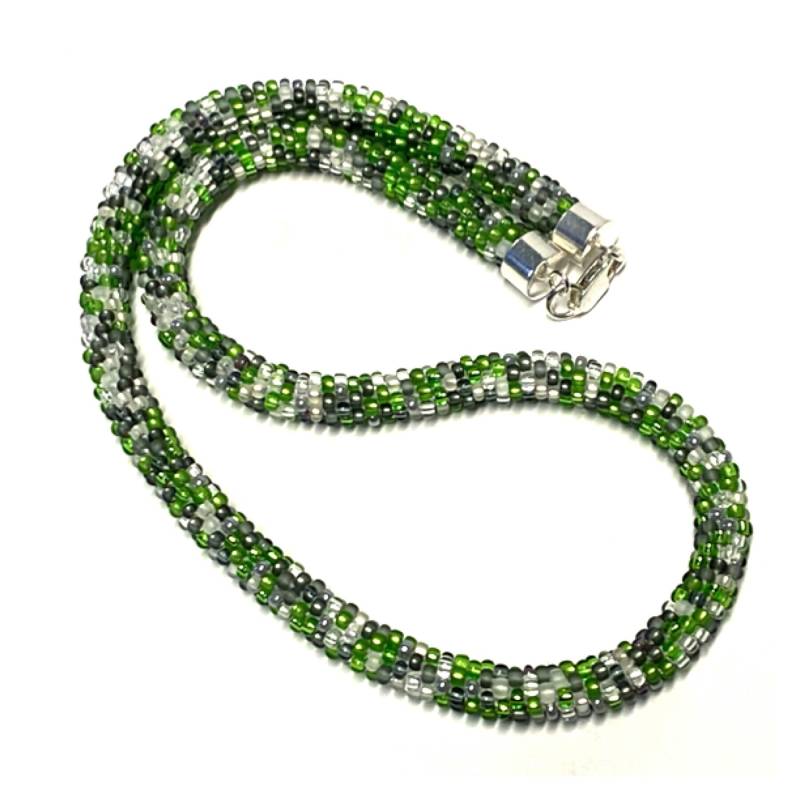 Halskette Gehäkelt Mit Glasperlen 925 Silber Bunt 44cm Handarbeit von EdelSchmiede925