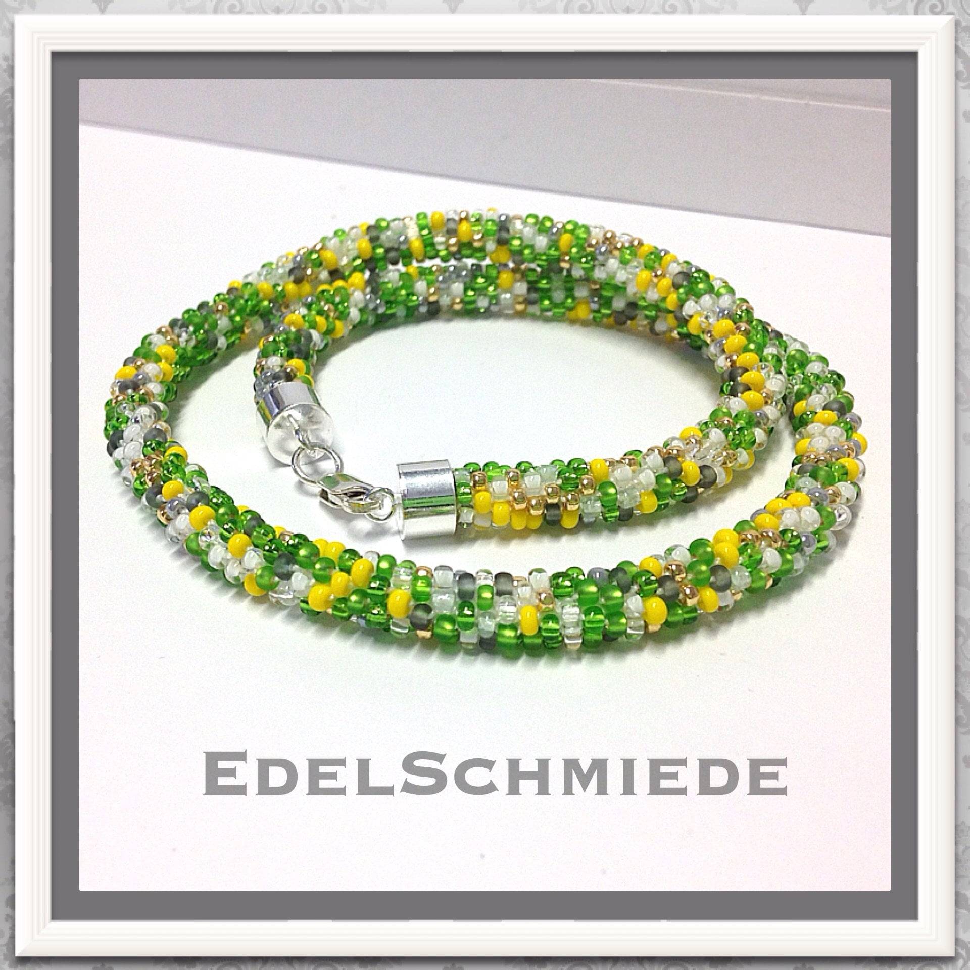 Halskette Gehäkelt Mit Glasperlen 925 Silber Bunt Häkelkette 46cm von EdelSchmiede925