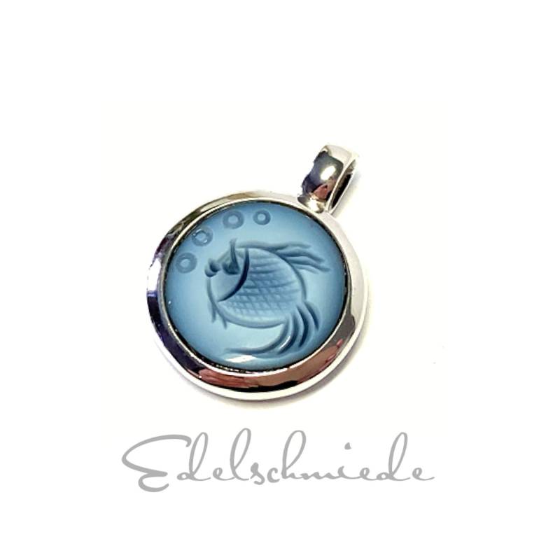 Handgefertigte Gemme Fischi in 925/- Sterling Silber Gefasst Als Kettenanhänger - Unikat von EdelSchmiede925