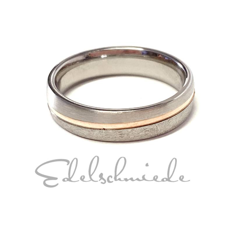 Herrenring Edelstahl Matt Mit 585/ - Rotgoldeinlage #65 von EdelSchmiede925