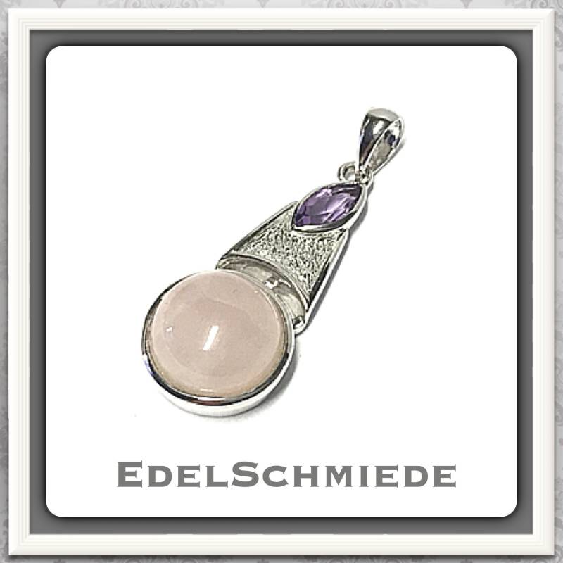 Kettenanhänger in 925 Silber Rosenquarz + Amethyst von EdelSchmiede925