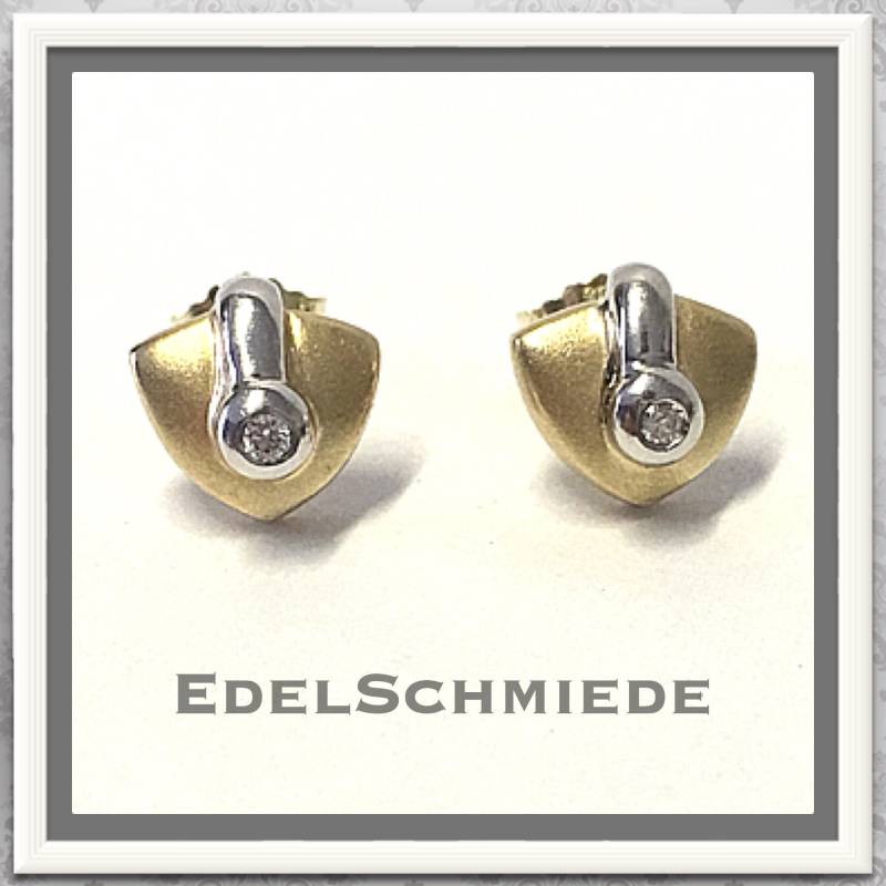 Kleine Brillant Ohrstecker in 585/ - Bicolor Gold von EdelSchmiede925