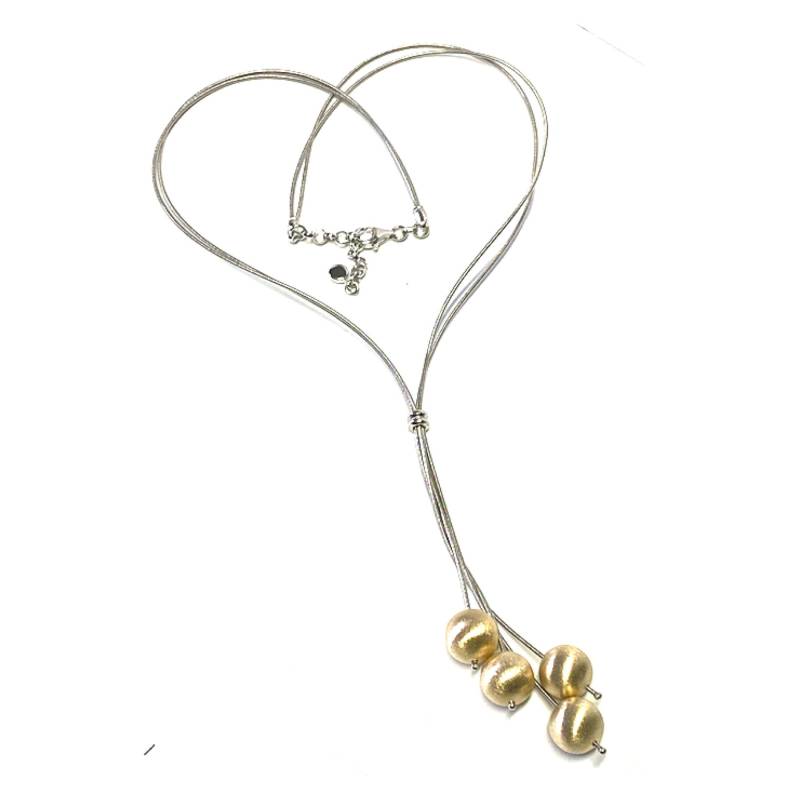 Kugelcollier in 925/ - Sterling Silber Rhod Und Vergoldet Matt 2Reihig 44-48cm von EdelSchmiede925