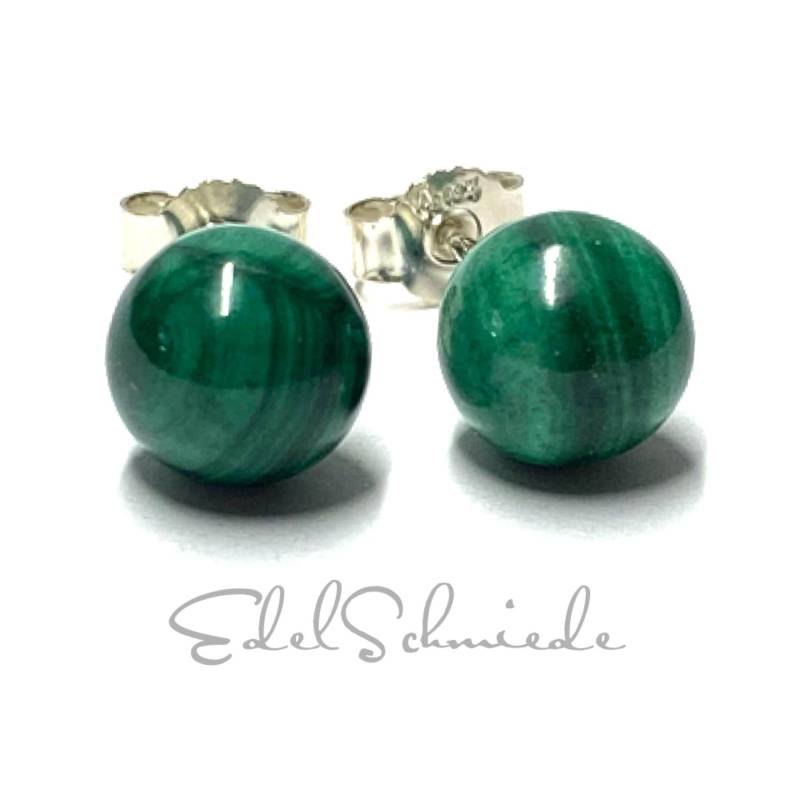 Kugelohrstecker Silber 925 Malachit Grün 8mm Ohrring von EdelSchmiede925