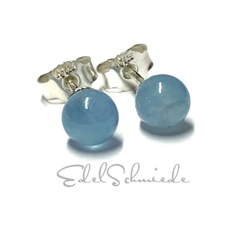 Kugelstecker Aquamarin 6mm Hellblau 925 Silber Klassiker Ohrschmuck von EdelSchmiede925