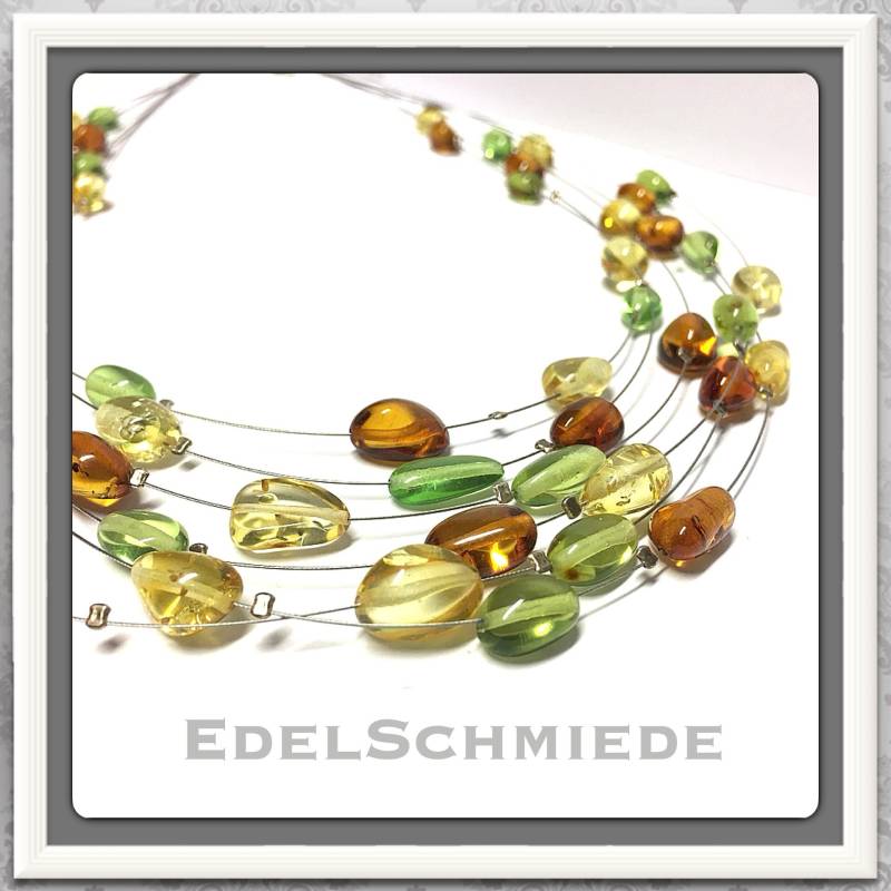 Merhreihiges Collier Multicolor Bernsteinen 48 cm von EdelSchmiede925