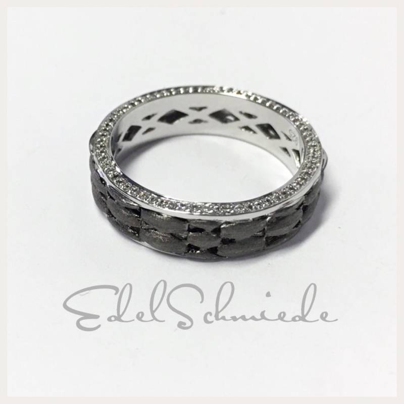 Moderner Bandring in 925/ - Sterling Silber Rutheniert Mit Zirkonias #58 von EdelSchmiede925