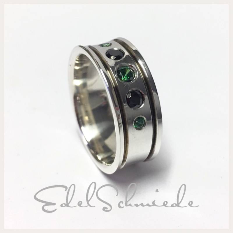 Moderner Silberring 925 Mit Zirkonia | Schwarz + Grün # 60 von EdelSchmiede925
