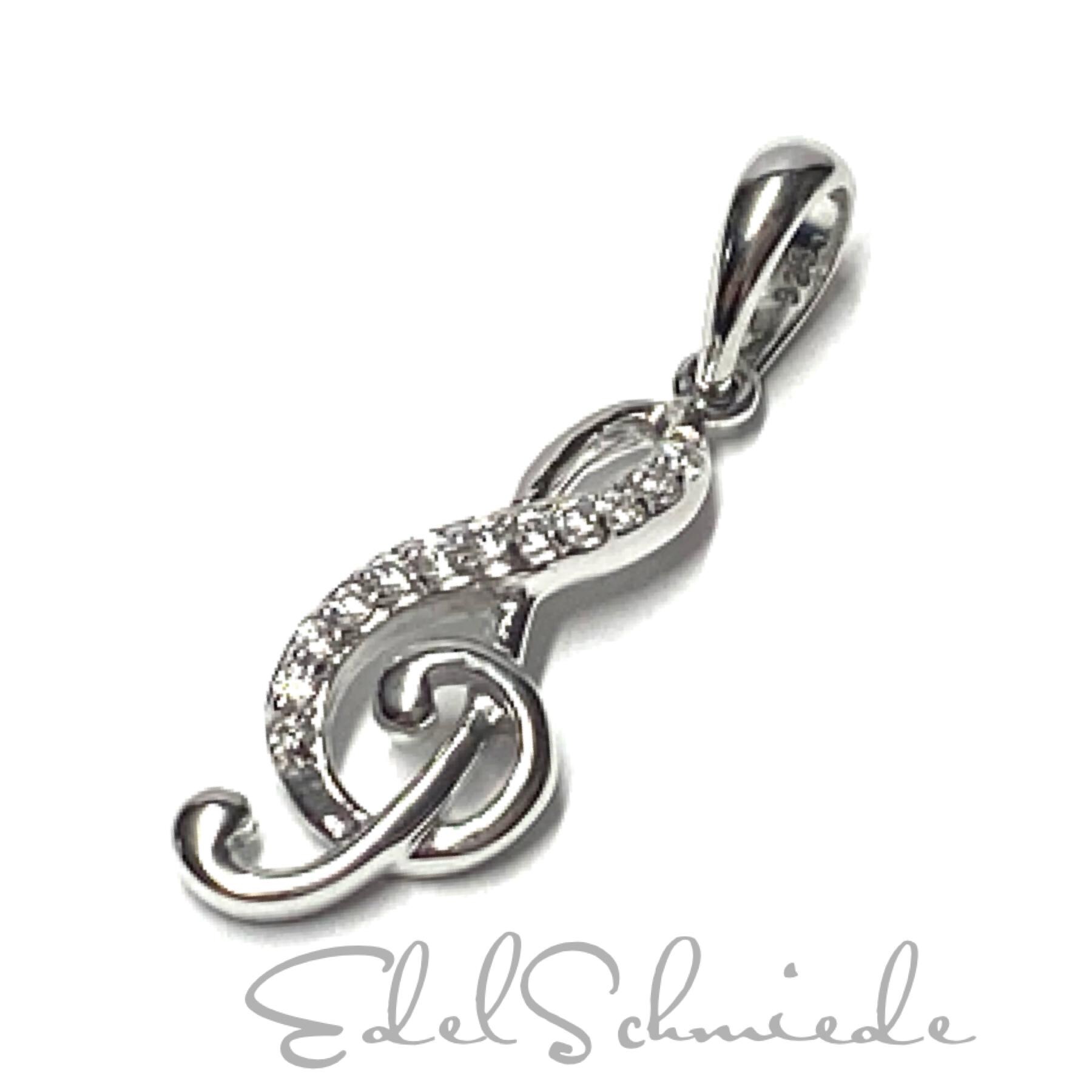 Notenschlüssel Kettenanhänger 925 Silber Rhodiniert Zirkonia Anhänger von EdelSchmiede925