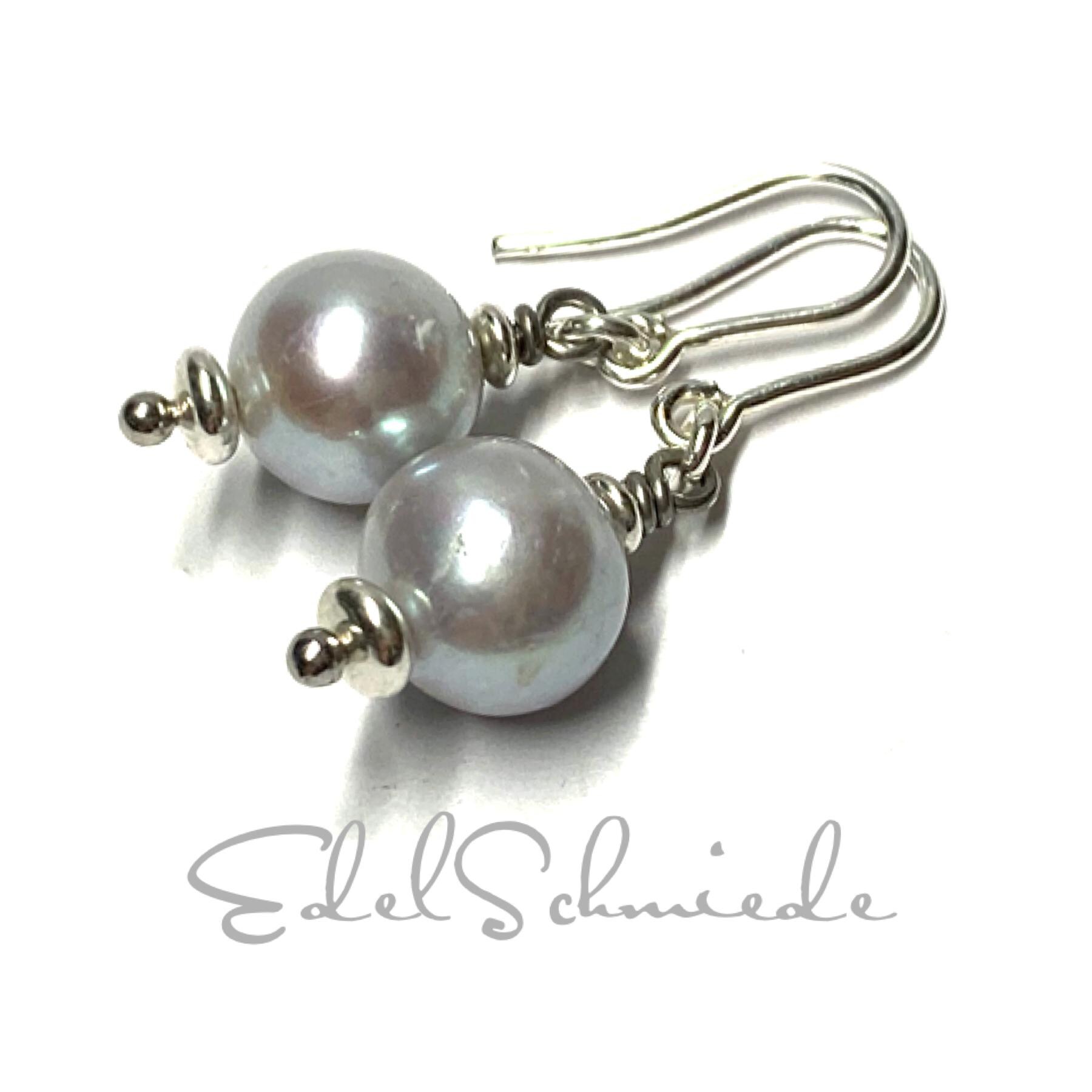 Ohrhänger Silber 925 Perle Grau Naturform Ohrring Perlenschmuck von EdelSchmiede925