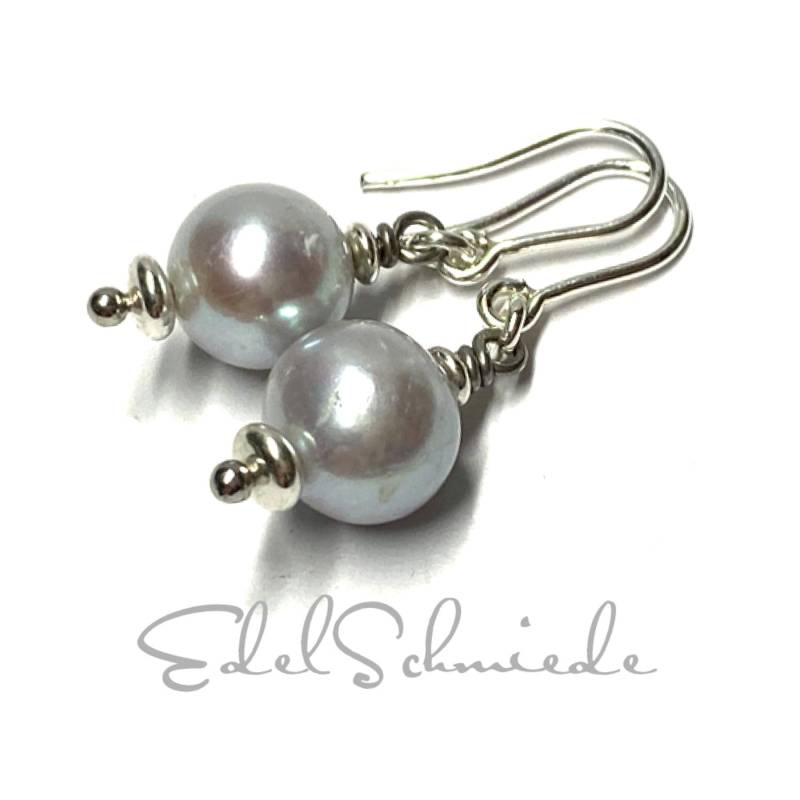Ohrhänger Silber 925 Perle Grau Naturform Ohrring Perlenschmuck von EdelSchmiede925