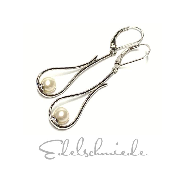 Ohrhänger in 925 Silber Rhod Perle Weiß Süßwasserperle Swp von EdelSchmiede925