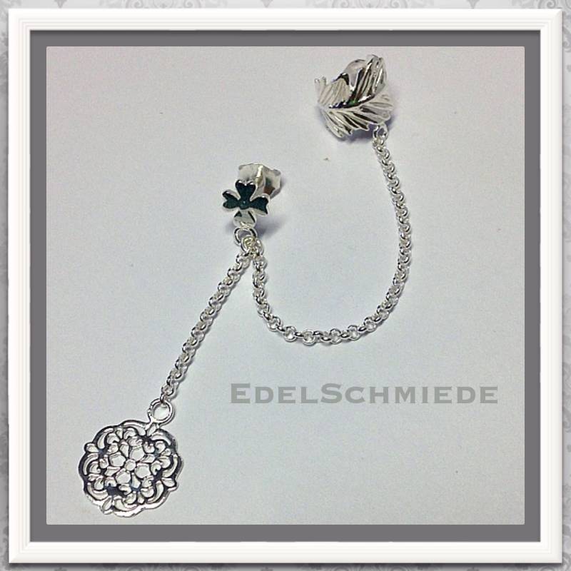 Ohrklemme Mit Ohrstecker 925 Silber Kleeblatt von EdelSchmiede925