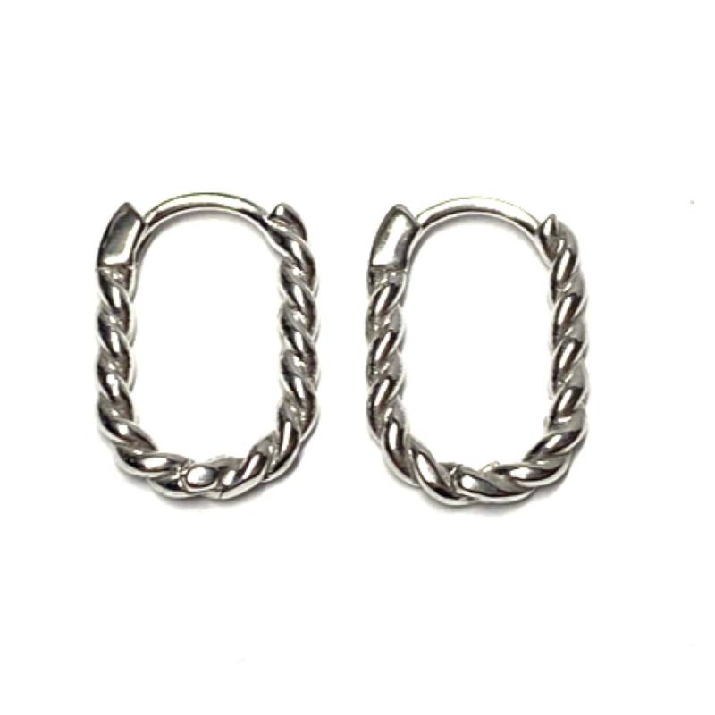 Ohrring 333/ - Weißgold Gemustert Creole Scharniercreole Glanz Oval von EdelSchmiede925