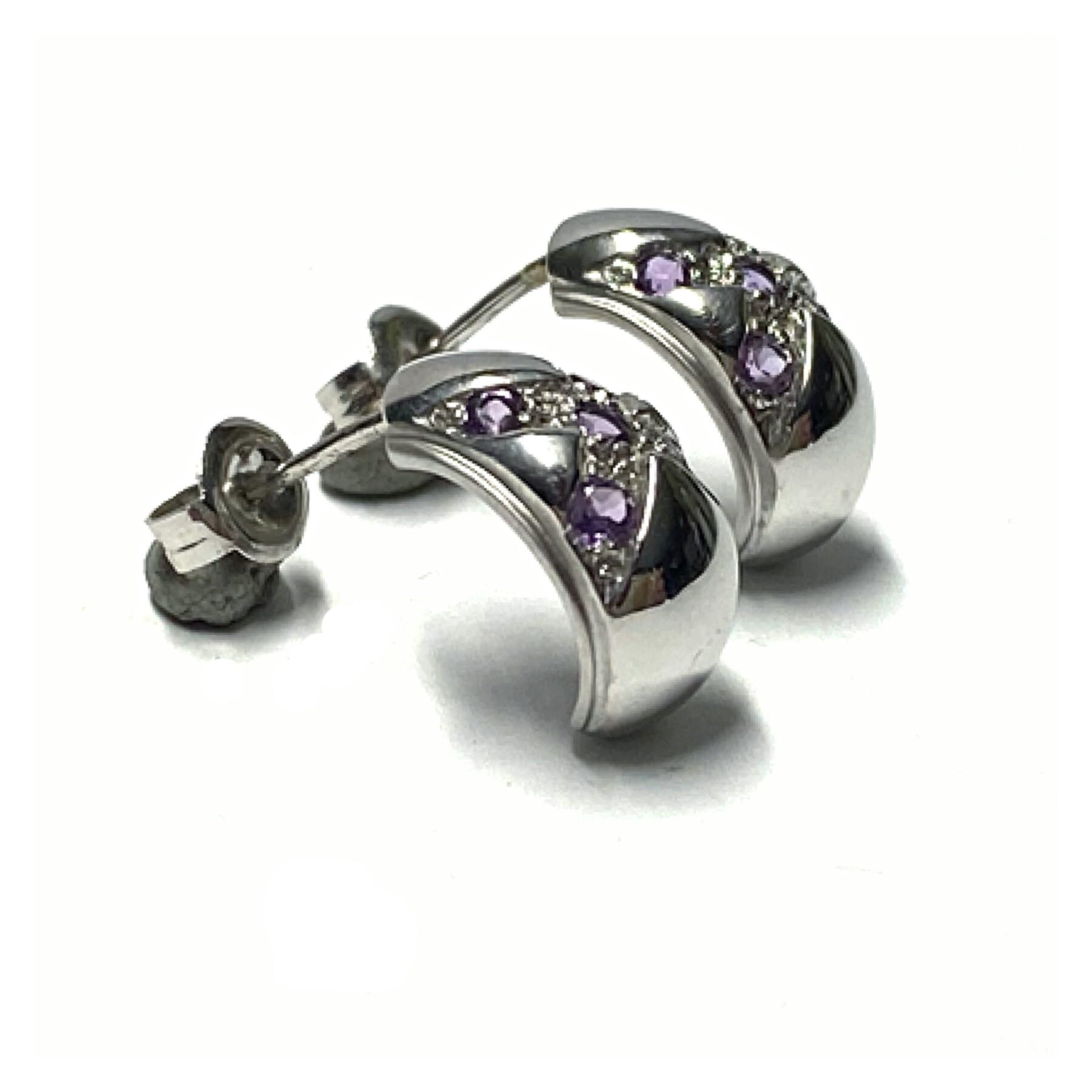 Ohrring 333 Weißgold Amethyst Poliert Ohrstecker Gewölbt von EdelSchmiede925