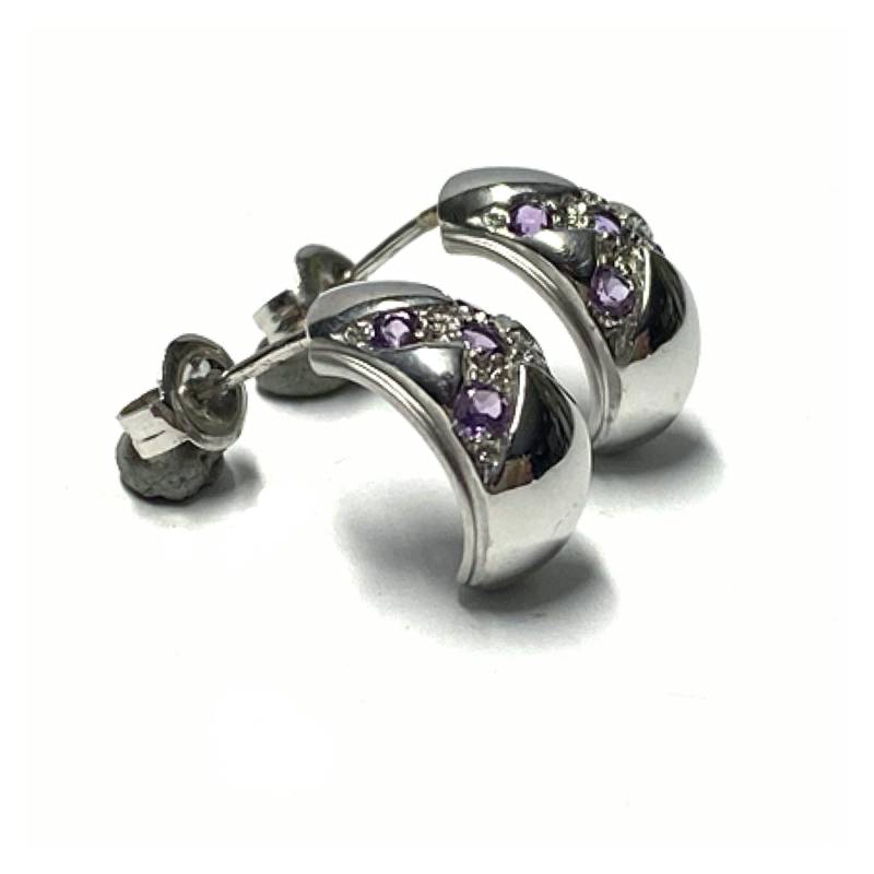 Ohrring 333 Weißgold Amethyst Poliert Ohrstecker Gewölbt von EdelSchmiede925