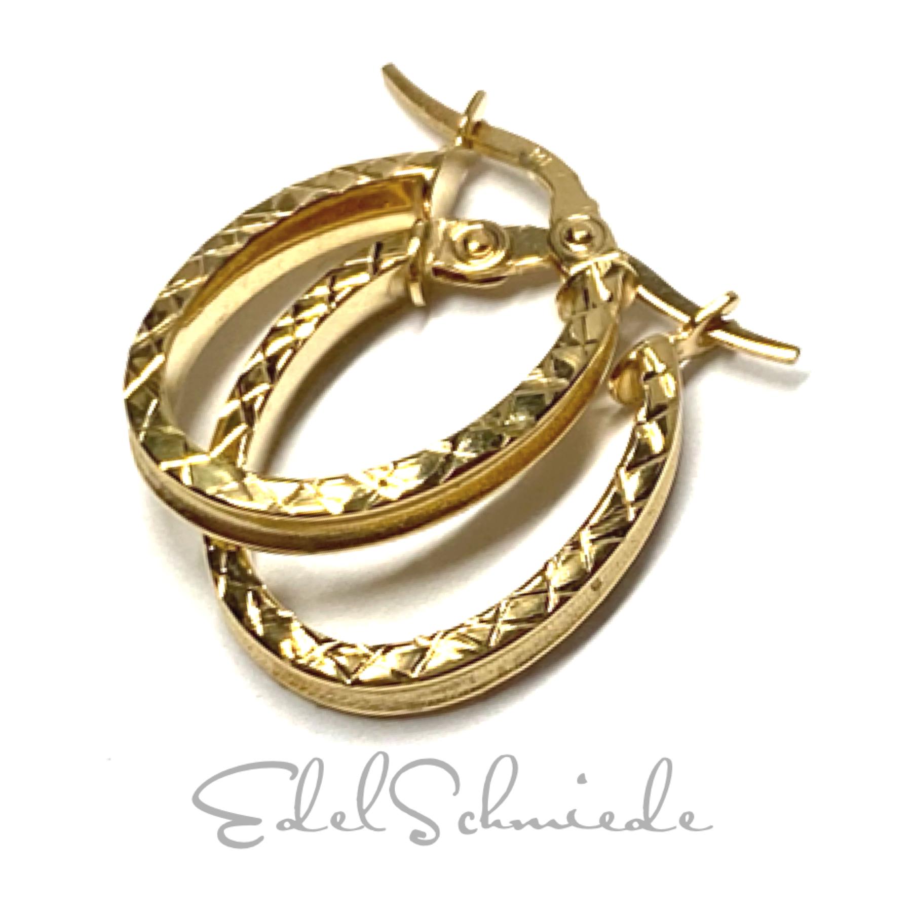 Ohrring 585/ - Gold Gemustert Bügelcreole Klassiker Creole Oval von EdelSchmiede925