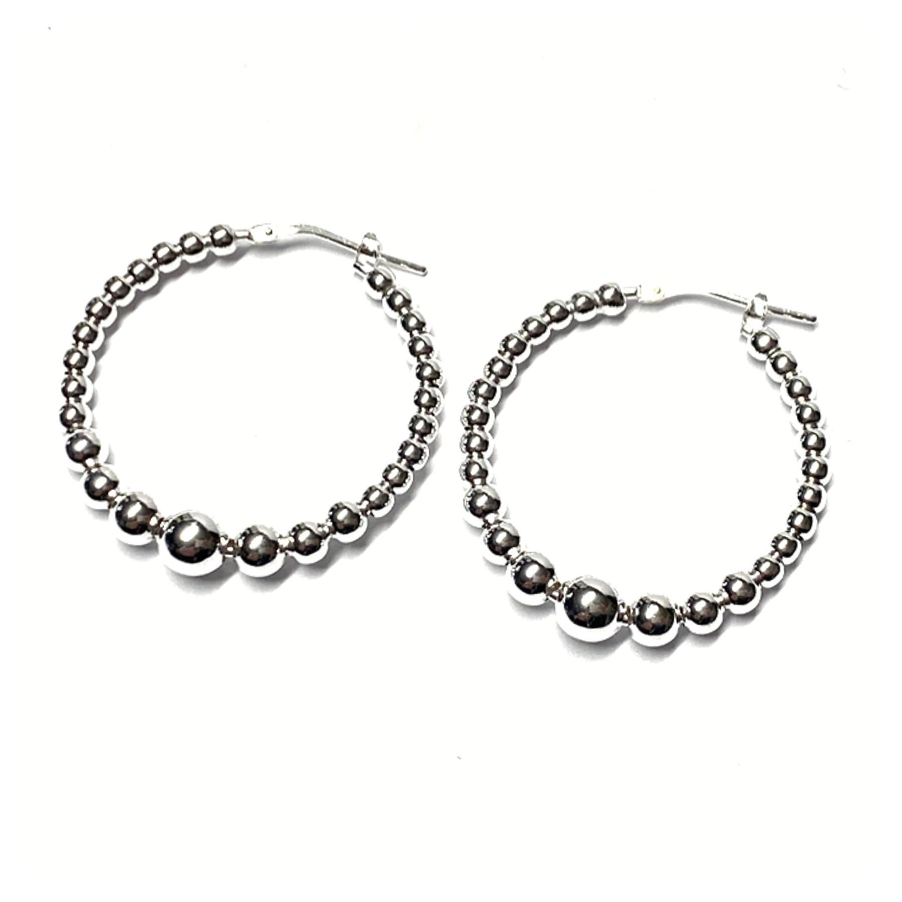 Ohrring 925/ - Silber Poliert Bügelcreole Creole Glanz Kugelmotiv Modern 34mm von EdelSchmiede925