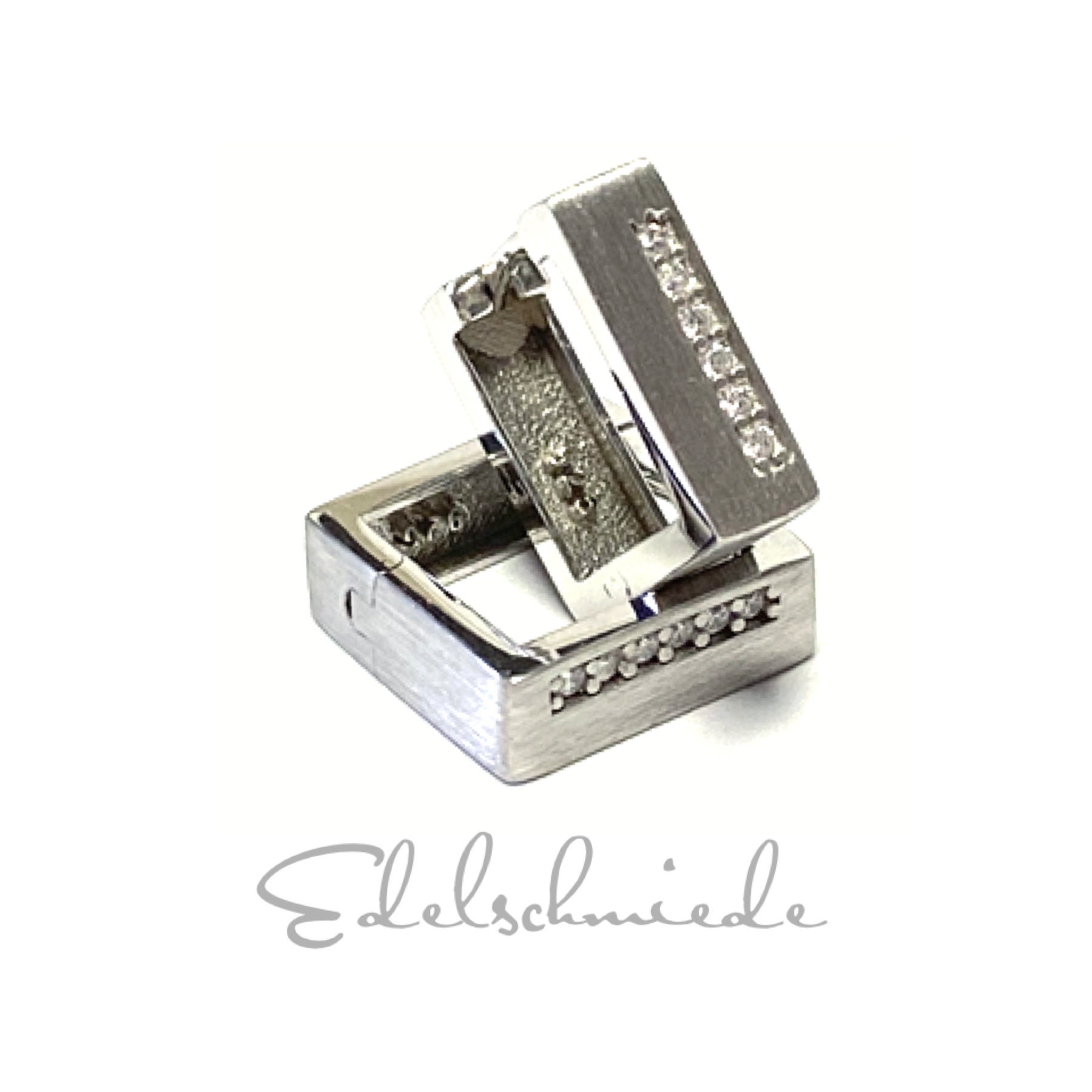 Ohrring 925/ - Silber Rhodiniert Zirkonia Matt Creole Eckig Scharniercreole von EdelSchmiede925