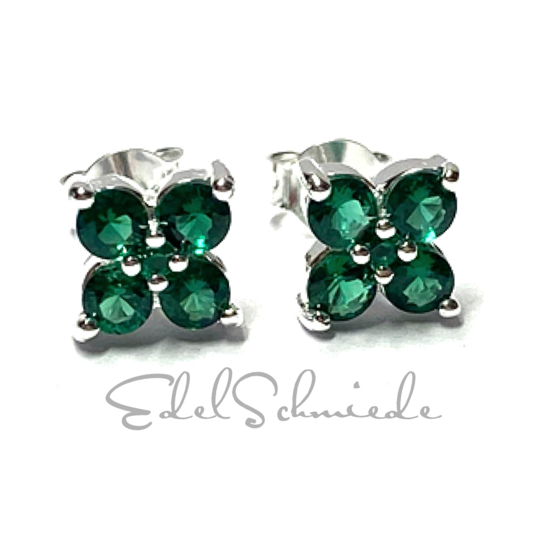 Ohrring 925/ - Silber Zirkonia Grün Ohrstecker Blüte von EdelSchmiede925