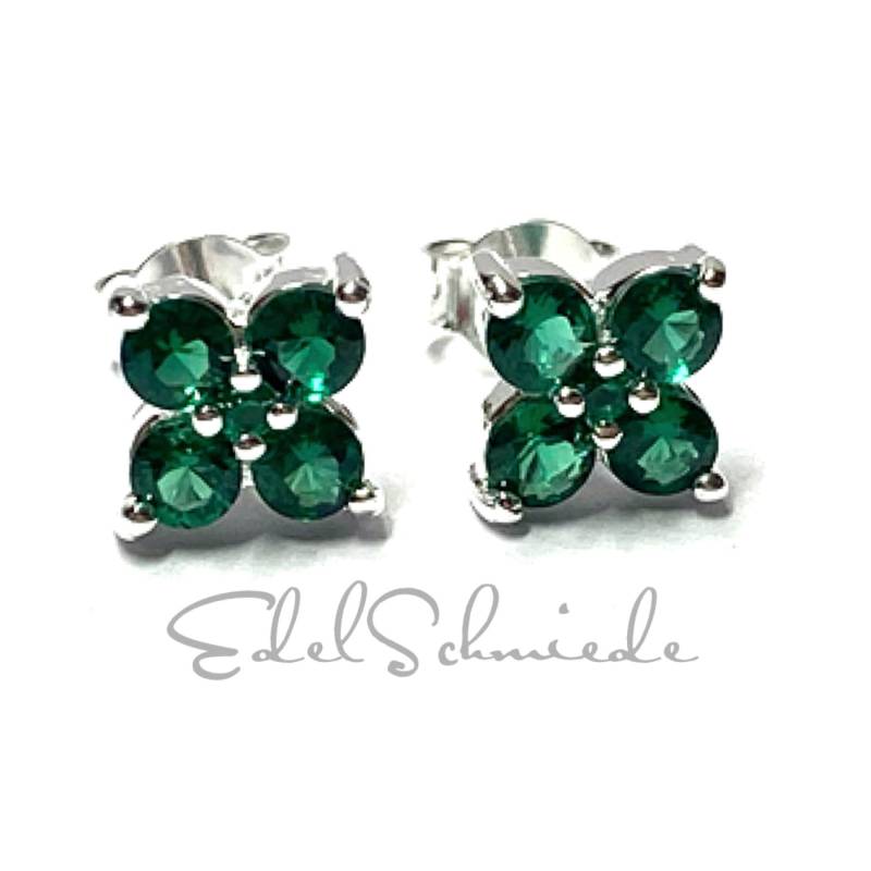 Ohrring 925/ - Silber Zirkonia Grün Ohrstecker Blüte von EdelSchmiede925