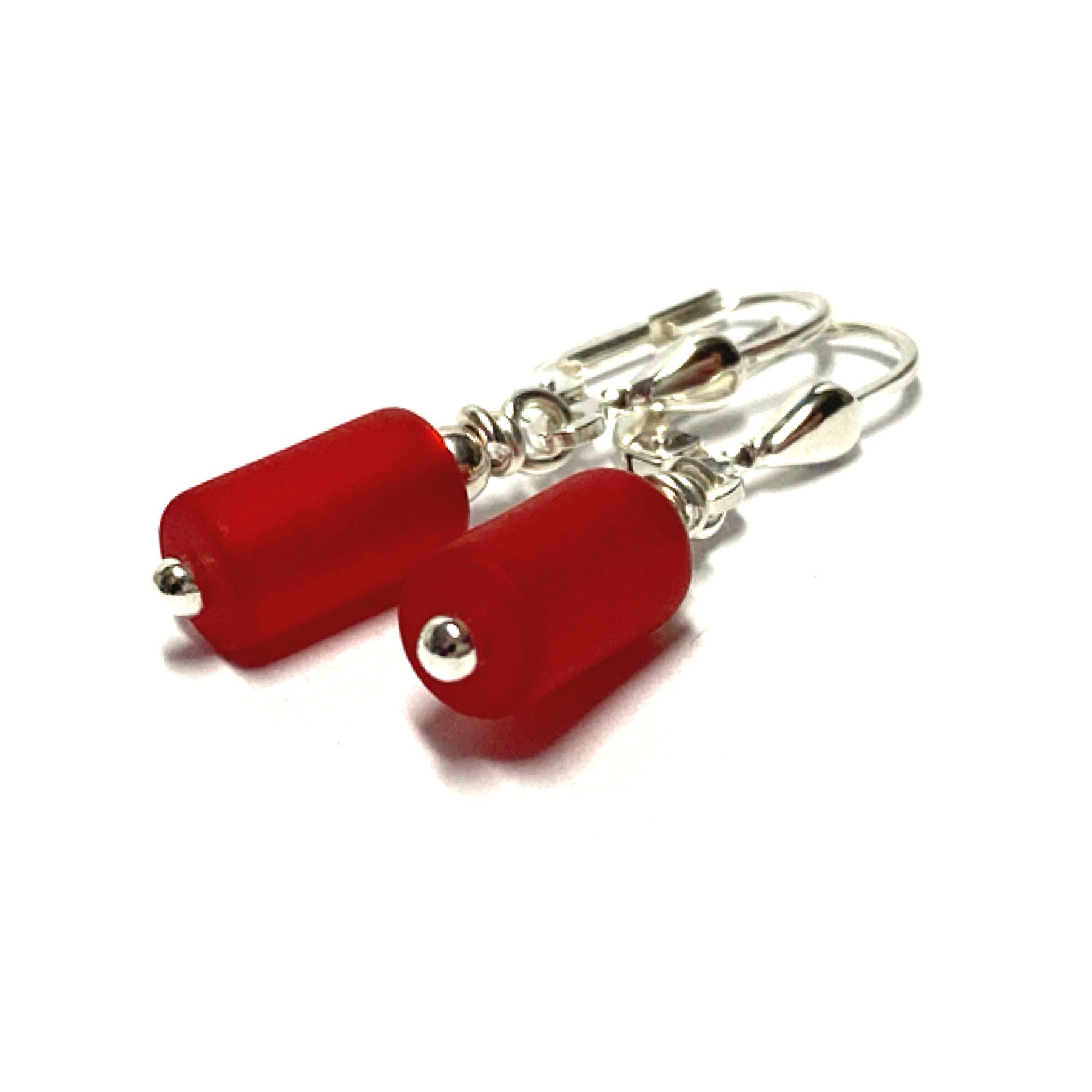 Ohrring 925 Silber Acryl Perle/Zylinder Rot Ohrhänger Unikatschmuck von EdelSchmiede925