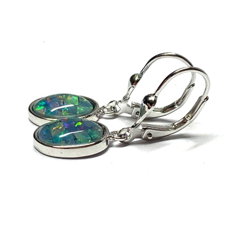 Ohrring 925 Silber Opal Doublette Ovale Form Cabochon Ohrhänger von EdelSchmiede925