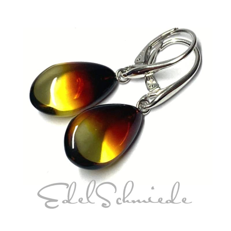 Ohrring 925 Silber Rhodiniert Bernstein Braun Farbverlauf Tropfen von EdelSchmiede925