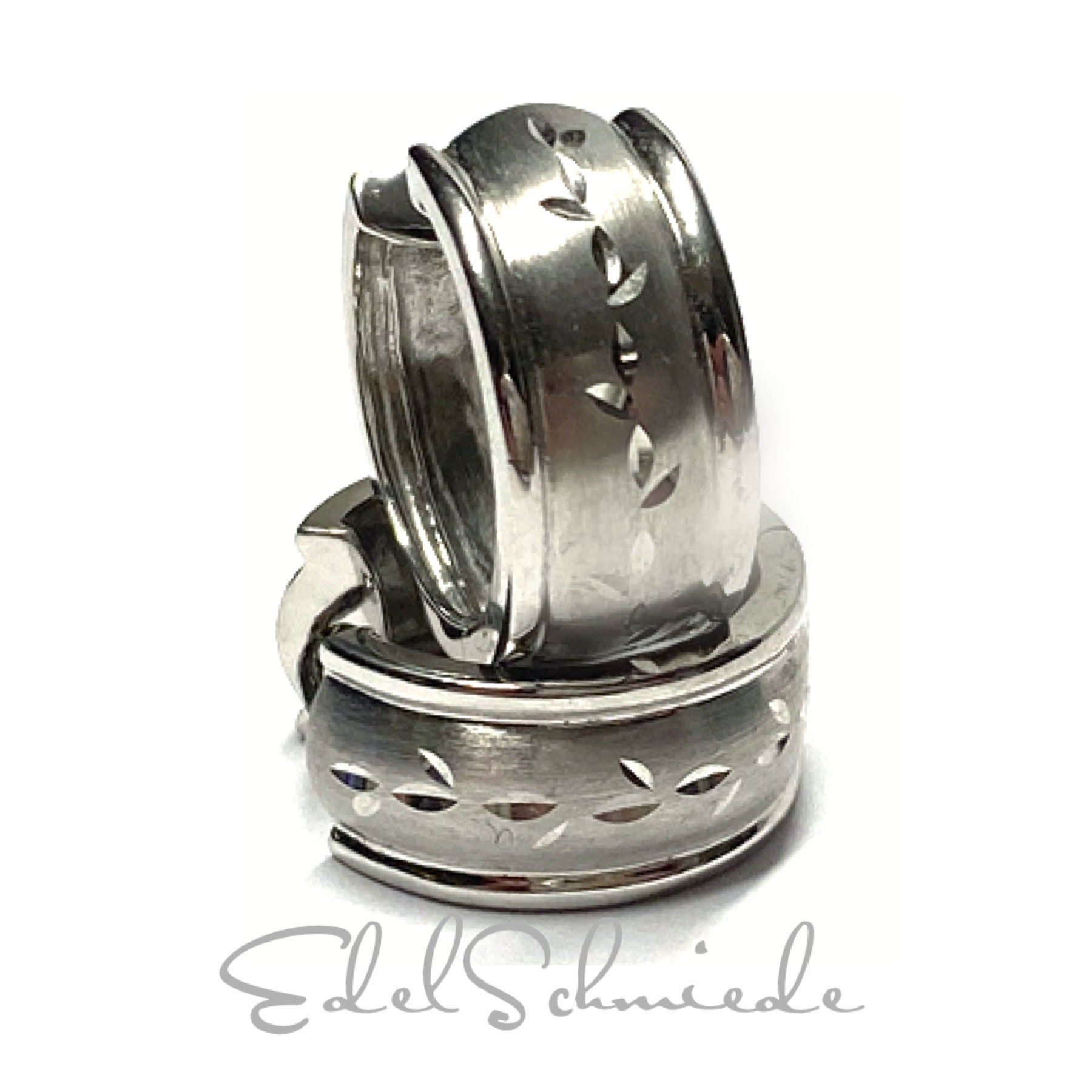 Ohrring 925 Silber Rhodiniert Glanz Teilweise Matt Gemustert Scharniercreole Creole 18mm von EdelSchmiede925