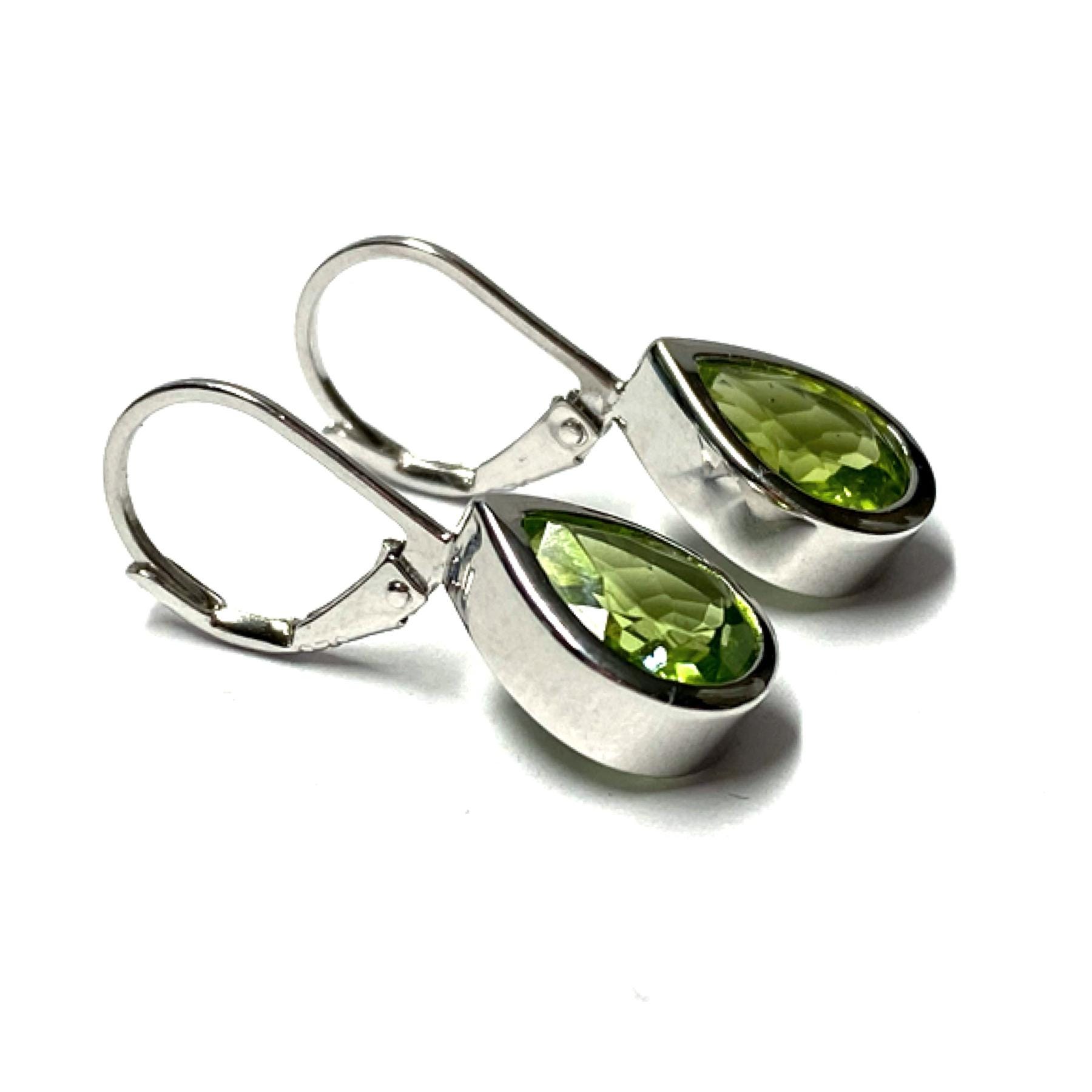 Ohrring 925 Silber Rhodiniert Peridot Tropfen Ohrhänger Brisur von EdelSchmiede925