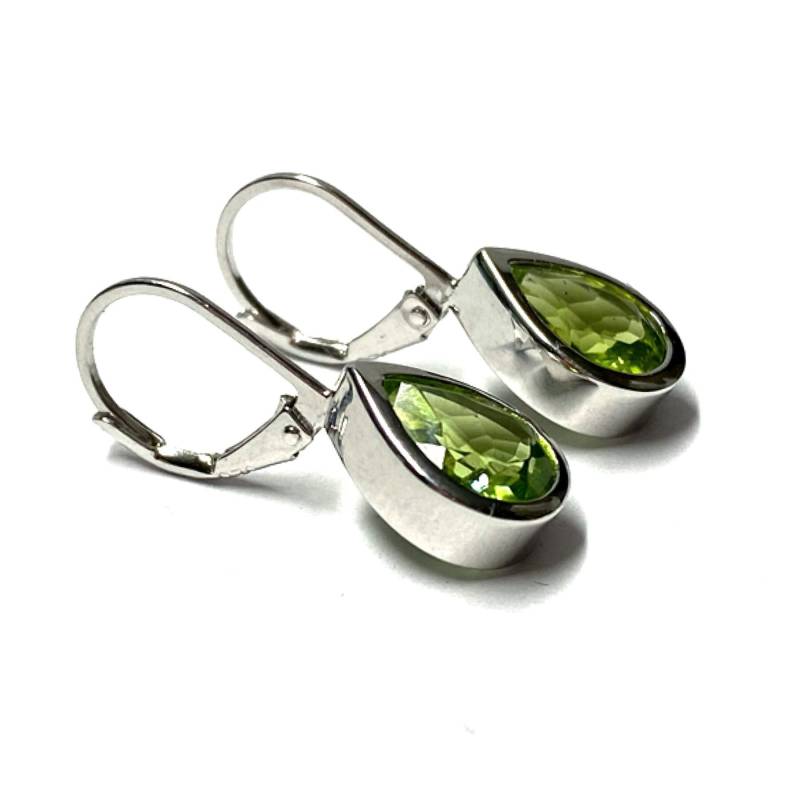 Ohrring 925 Silber Rhodiniert Peridot Tropfen Ohrhänger Brisur von EdelSchmiede925